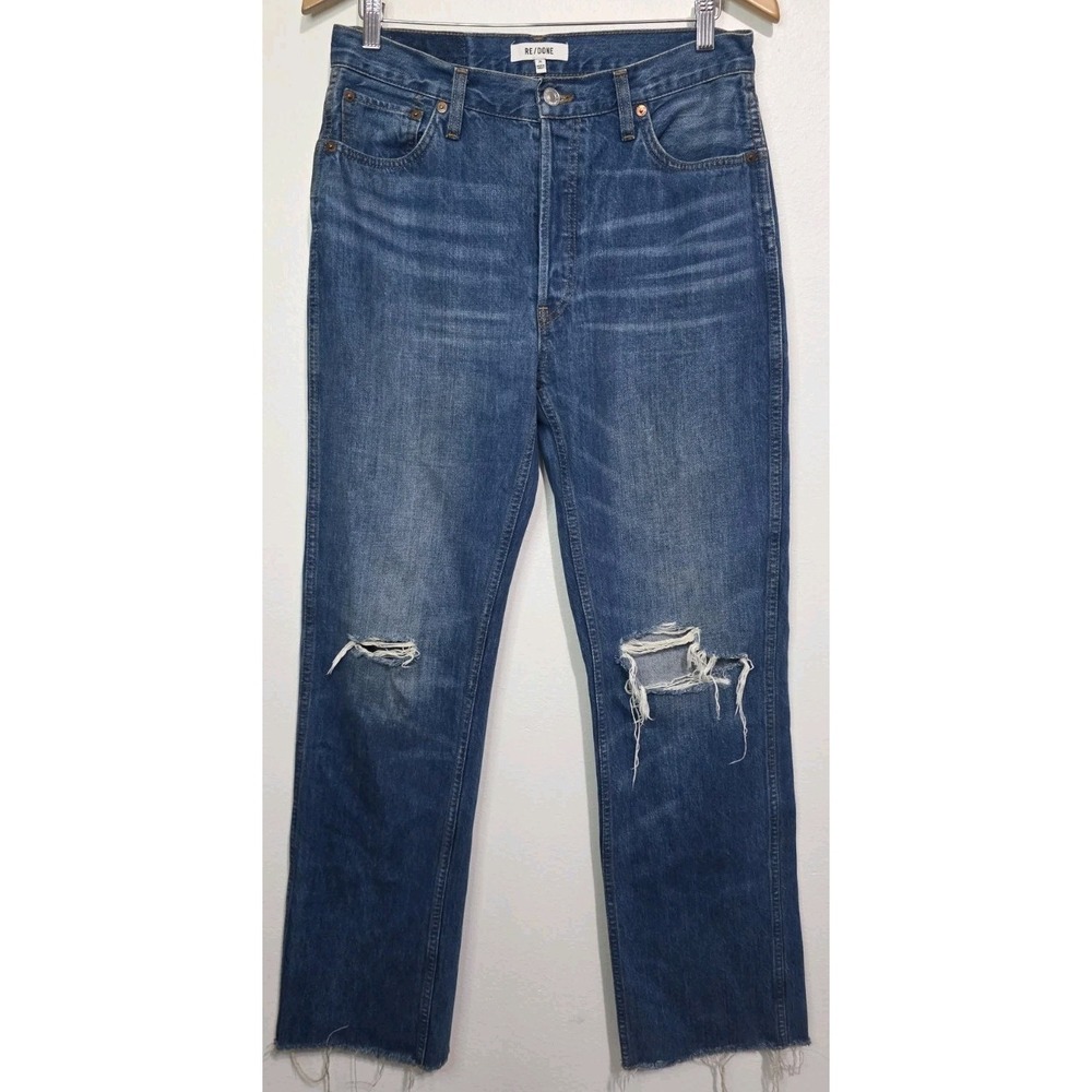 RE/DONE 90s High Rise 29 Loose Straight Wide Leg Jeans Distressed Grunge EUC
